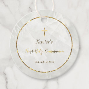 eleganter weißer Marmorstein Erste Kommune Geschenkanhänger