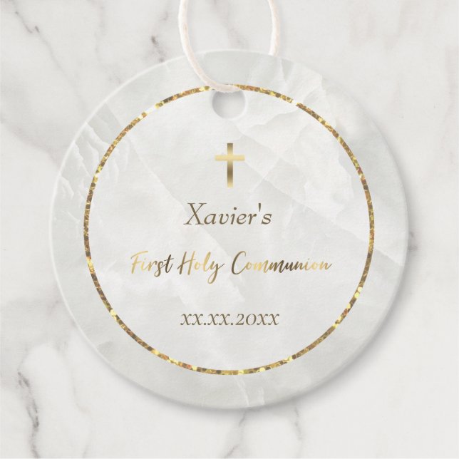 eleganter weißer Marmorstein Erste Kommune Geschenkanhänger (Vorderseite)