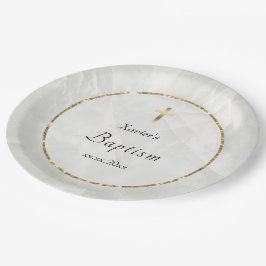 eleganter weißer Marmorstein Taufe Pappteller