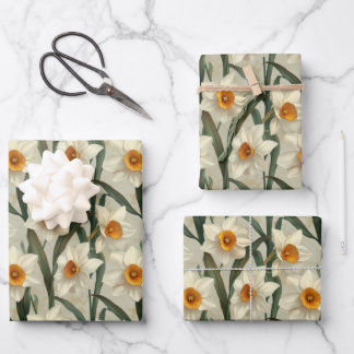 Eleganter weißer Narcissus Boatanischer Frühling m Geschenkpapier Set