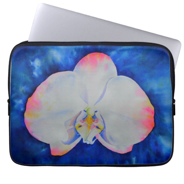 Eleganter, weißer Rosa, florale Orchidee Laptopschutzhülle (Vorderseite)