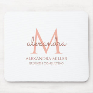 Eleganter weißer Rosa Moderner Monogramm-Name Mousepad