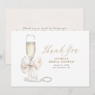 Eleganter Weißer Schleifen Prosecco Brautparty Dan Dankeskarte