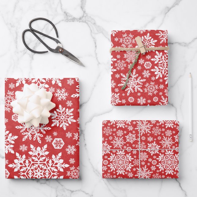 Eleganter weißer Schneeflocke (Kranberry) Geschenkpapier Set (Vorderseite)