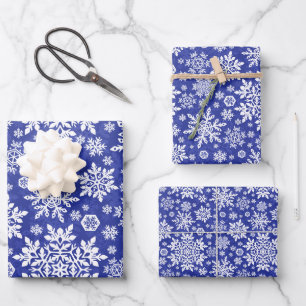 Eleganter weißer Schneeflocke (Mitternacht) Geschenkpapier Set