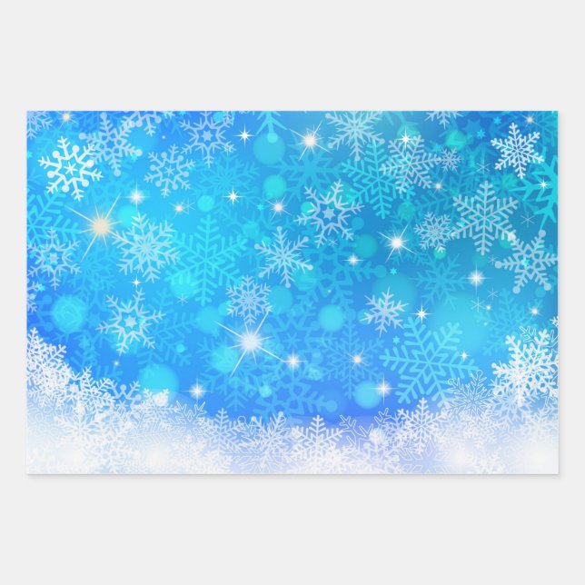 Eleganter, weißer Schneeflocken Geschenkpapier Set (Vorderseite)