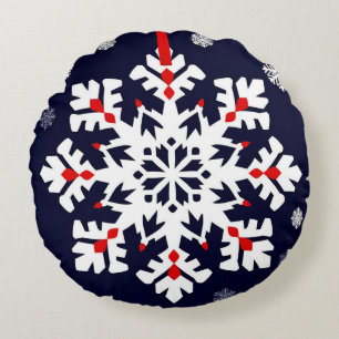 Eleganter weißer Schneeflocken-Schmuck Rundes Kissen