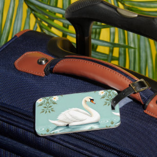 Eleganter weißer Schwan floral blau Gepäckanhänger