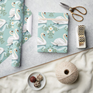 Eleganter weißer Schwan floral blau Geschenkpapier