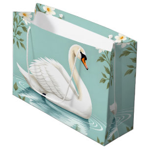 Eleganter weißer Schwan floral blau Große Geschenktüte