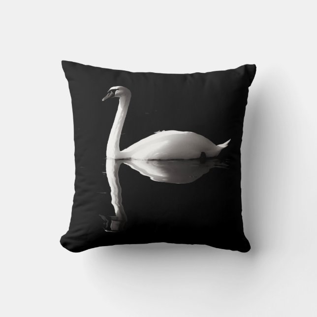 Eleganter weißer Schwan Reflektion am Schwarzen Se Kissen (Vorderseite)