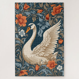 Eleganter Weißer Schwan William Morris Inspiriert