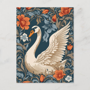 Eleganter Weißer Schwan William Morris Inspirierte Postkarte