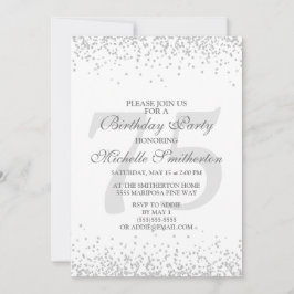 Eleganter Weißer Silbergrauer Glitzer 75. Geburtst Einladung