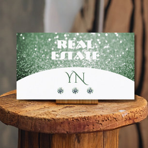 Eleganter weißer Sparkle-Glitzer mit Monogram Visitenkarte