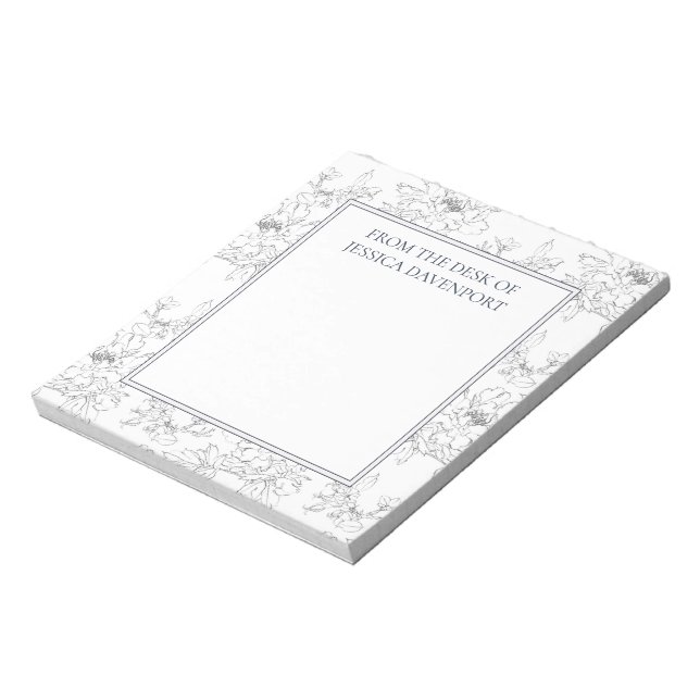 Eleganter, weißer Stift, Blume vom Schreibtisch ge Notizblock (Rotiert)