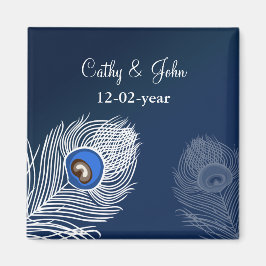 Eleganter weißer und blauer Pfau Save the Date Magnet