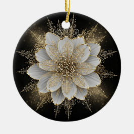 Eleganter weißer und goldener Blumenornament Keramik Ornament