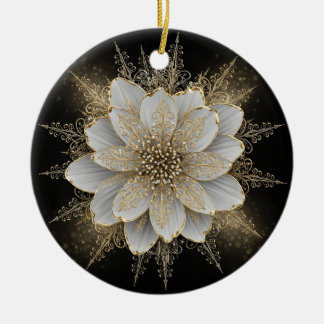 Eleganter weißer und goldener Blumenornament Keramik Ornament
