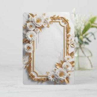 Eleganter weißer und goldener Blumenrahmen Einladung