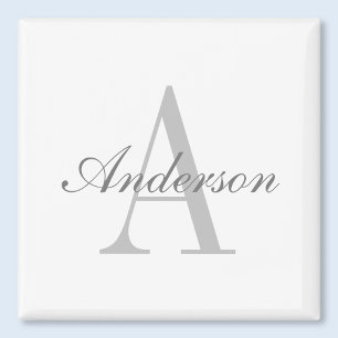 Eleganter weißer und grauer Monogramm-Klassik-Rund Magnet