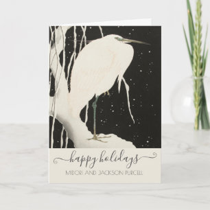 Eleganter Weißer Vogel im Winterschnee Weihnachten