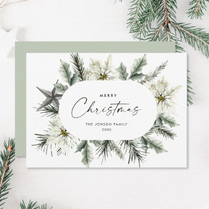 Eleganter weißer Weihnachts-Winterkranz Feiertagskarte