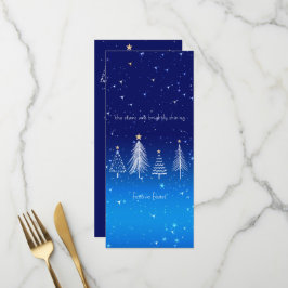 Eleganter weißer Weihnachtsbaum mit Goldstars Menükarte