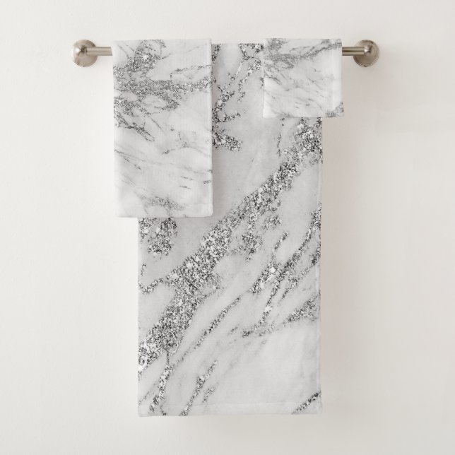Eleganter, weißer weißer, silberner Marmor Badhandtuch Set (Insitu)
