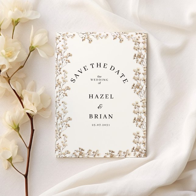 Eleganter weißer Zigeunerpanzer Save the Date Einladung (Elegant white gypsophila floral Save the Date)