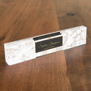 Eleganter weißes Goldmarmor-Name - Namensplakette