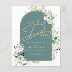 Eleganter Weißrosen-Meerglasbogen Rett Datum Flyer