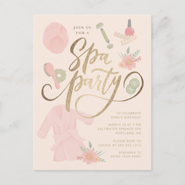 Eleganter Wellness-Center Party Einladung mit Imit Postkarte (Vorderseite)