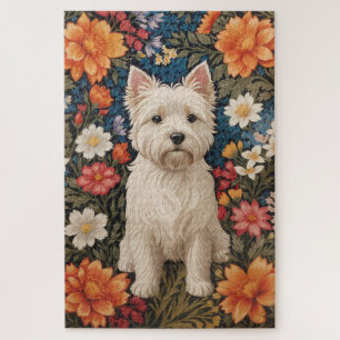 Eleganter West Highland Terrier Farbige Blumenmust