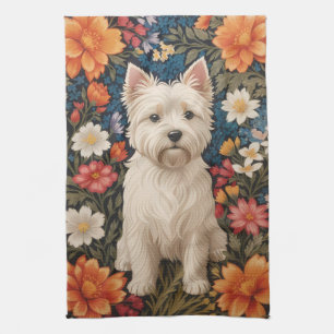 Eleganter West Highland Terrier Farbige Blumenmust Geschirrtuch