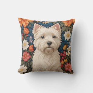 Eleganter West Highland Terrier Farbige Blumenmust Kissen