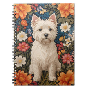 Eleganter West Highland Terrier Farbige Blumenmust Notizblock