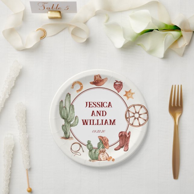 Eleganter Western Brown Wedding Pappteller (Hochzeit)