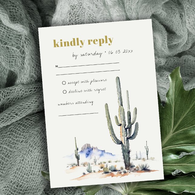 Eleganter Western Cactus Wüste Landscape Wedding RSVP Karte (Von Creator hochgeladen)