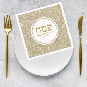 Eleganter White and Gold Glitzer - Hebräischer Pes Serviette