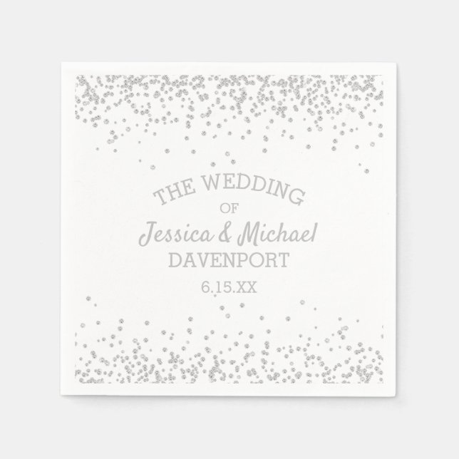 Eleganter White and Silver Glitzer Hochzeitsempfan Serviette (Vorderseite)