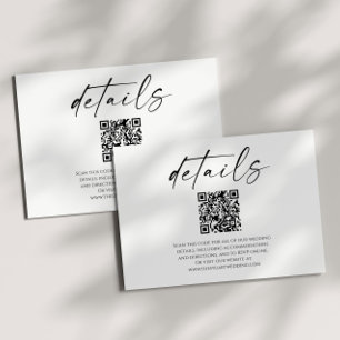 Eleganter White Black QR Code Hochzeitsdetails Begleitkarte