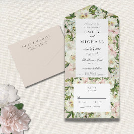 Eleganter White Blush Peony Garden Hochzeit All In One Einladung