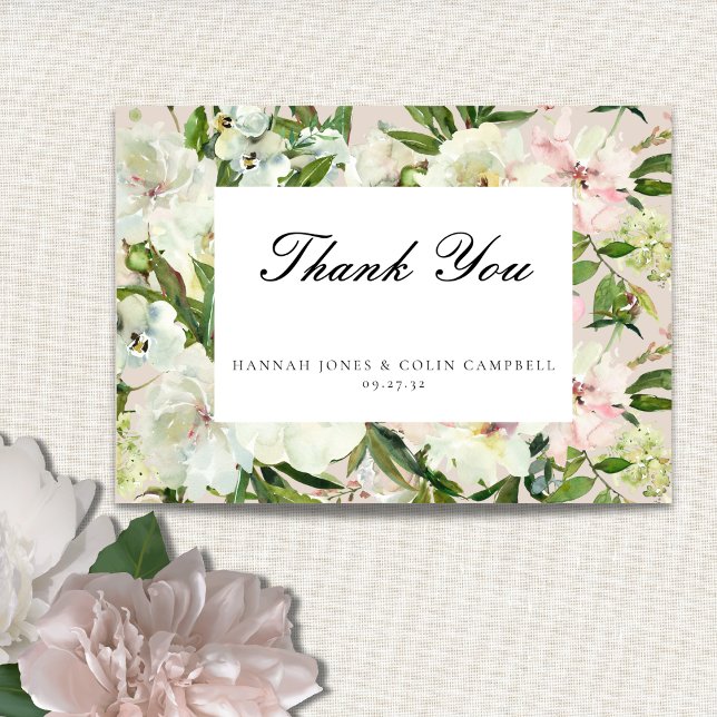 Eleganter White Blush Peony Garden Hochzeit Dankeskarte (Von Creator hochgeladen)