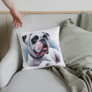 Eleganter White Boxer Dog - Wasserfarbstil Kissen