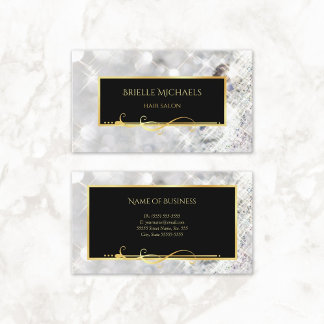 Eleganter White Diamonds Gold Filigree Hair Salon Visitenkarte