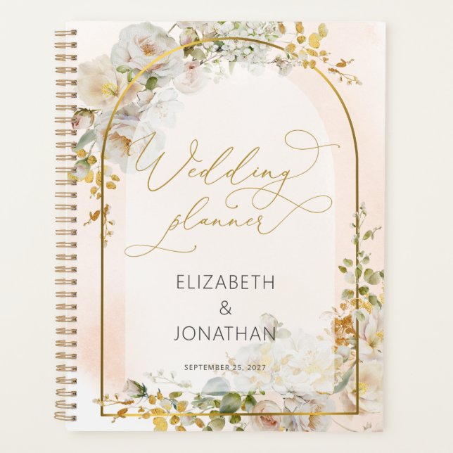 Eleganter White Floral Wedding Planner Planer (Vorderseite)
