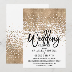 Eleganter White Gold Glitzer Confetti Ombre Weddin Einladung