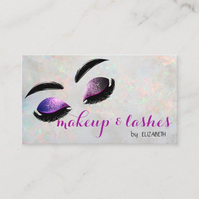 Eleganter White Iridescent Opal Glitzer Lashes Visitenkarte (Vorderseite)