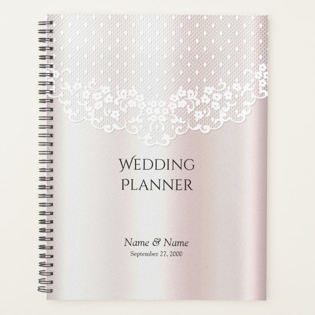 Eleganter White Lace Floral Planner Planer (Vorderseite)